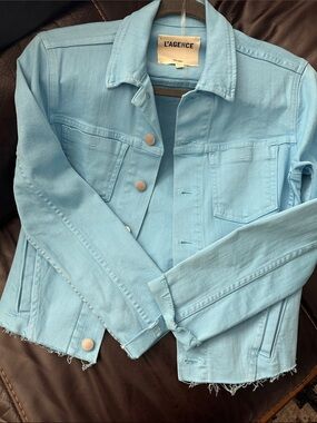 L'AGENCE Pastel Blue Denim Trucker Jacket NWOT